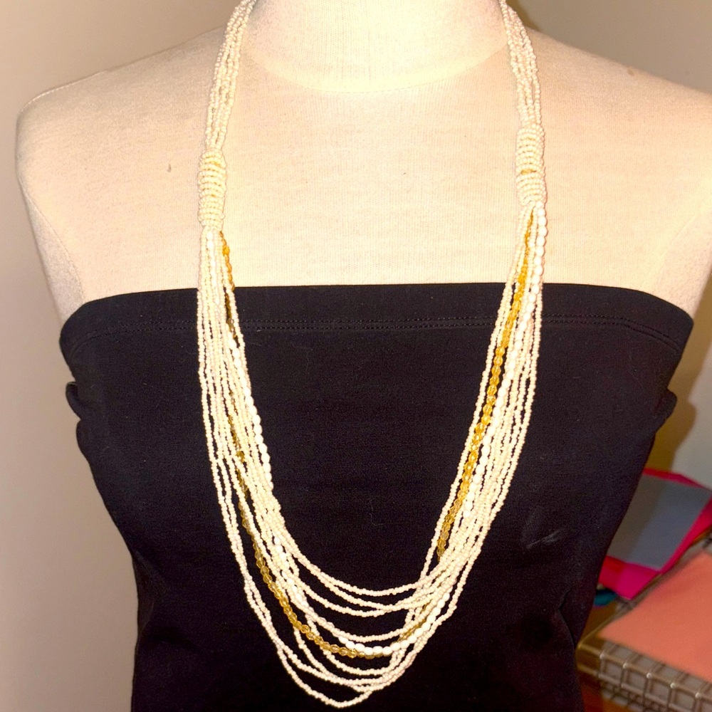 Vintage Simon Chang seed bead necklace, off-white tone